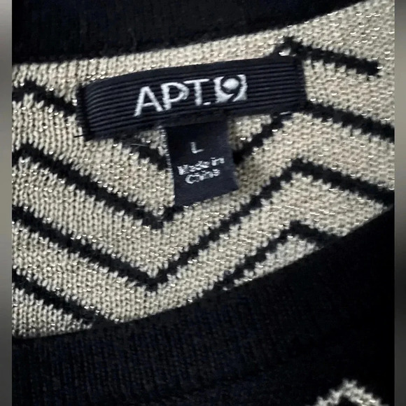 Apt 9 Black and Gold Zigzag Patterned Sweater Dress Size L, 3/4 Sleeves - Picture 5 of 6